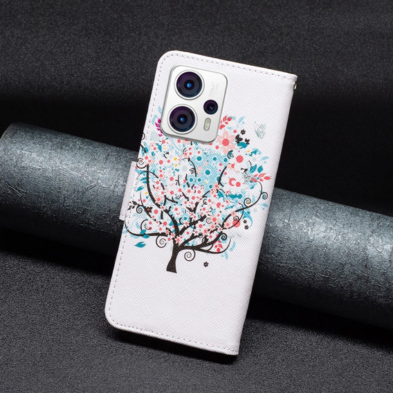Откидной чехол для Motorola Moto G53 5G / G23 / G13, Wallet, colorful tree, белый