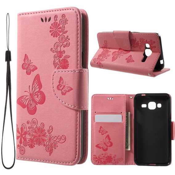 Откидной чехол для Samsung Galaxy J3 2016, Butterfly, розовый
