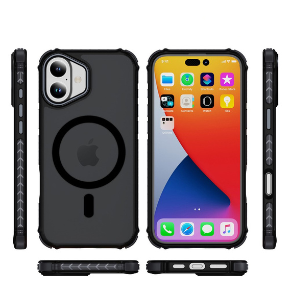 Матовий чохол для iPhone 17, броньований, для MagSafe, димчастий з чорними боковинами