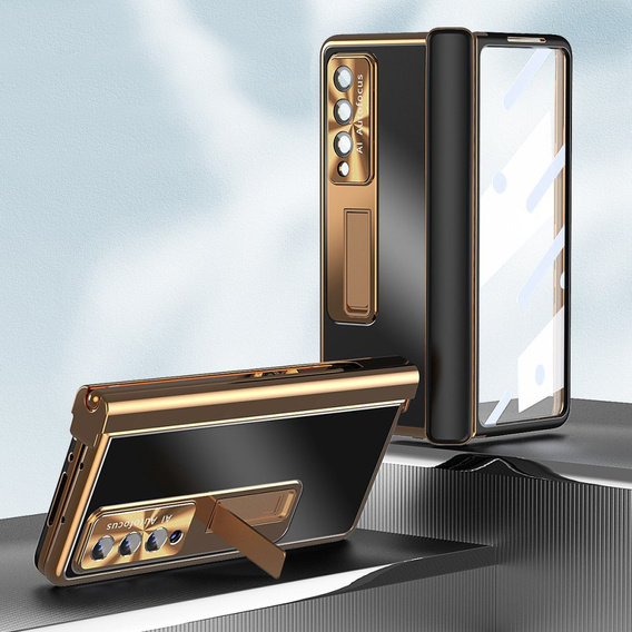 Чохол із склом для Samsung Galaxy Z Fold 4 5G, Premium Alloy, Gold / Black