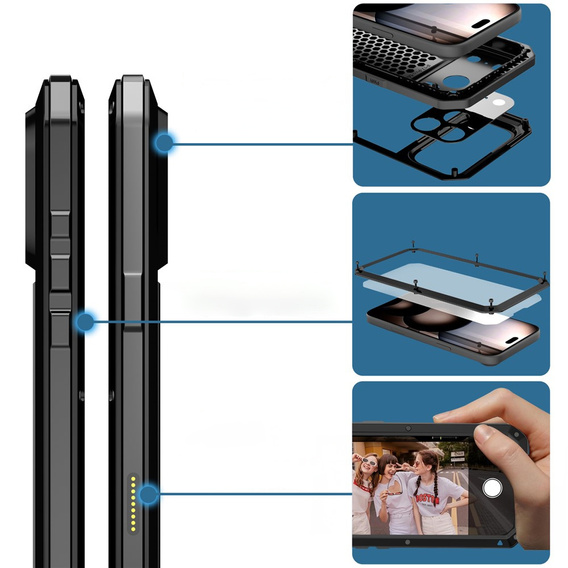 Чехол для iPhone 15 Pro, бронированный, со встроенным стеклом, красный