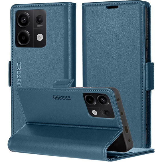 Чехол для Xiaomi Redmi Note 13 Pro 5G, ERBORD Glossy Litchi, кошелек с клапаном, синий