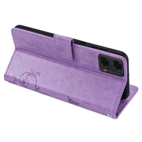 Откидной чехол для Motorola Moto E14, Butterfly, фиолетовый