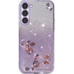 Чехол для Samsung Galaxy S23+ Plus, Glitter Flower, фиолетовый