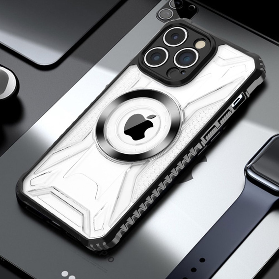 Противоударный чехол MagSafe для iPhone 15 Pro Max, черный / прозрачный