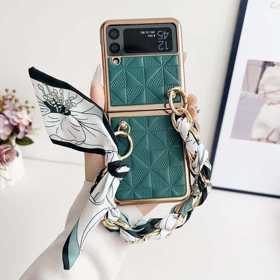 Чохол для Samsung Galaxy Z Flip4 5G, Grid Leather, зелений