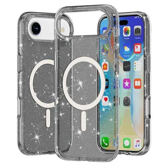 Чехол для iPhone Air, для MagSafe, глиттер, полупрозрачный черный