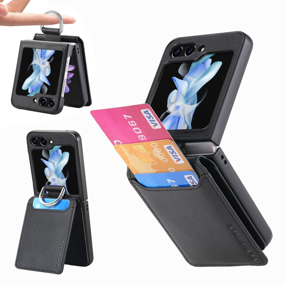 Чохол для Samsung Galaxy Z Flip7 FE / Z Flip6, Card Slot Ring Case, чорний