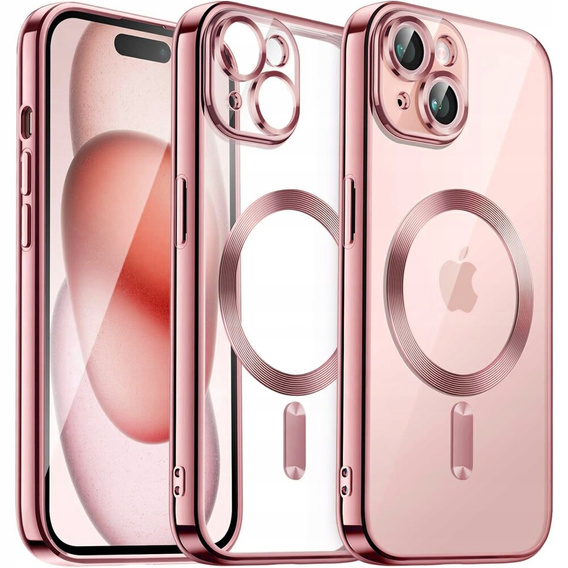 Чохол для iPhone 15, Electro MagSafe, рожевий + Скло на екран