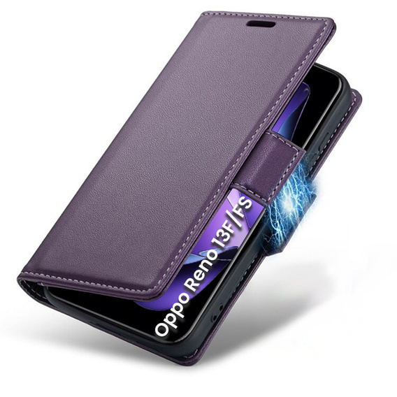 Чохол для Oppo Reno 13F / Oppo Reno 13FS, ERBORD Glossy Litchi, гаманець з клапаном, фіолетовий