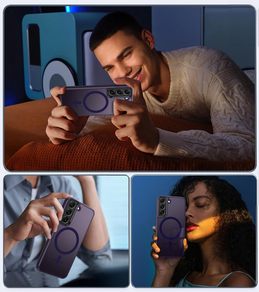 Чехол для Samsung Galaxy S21, для MagSafe, ERBORD Matt Case, тёмно-фиолетовый + стекло для экрана
