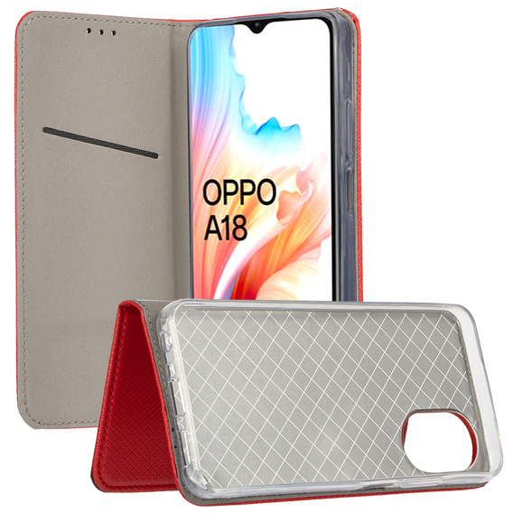 Чохол для Oppo A18 4G / A38 4G, Smart Magnet, червоний + скло 9H