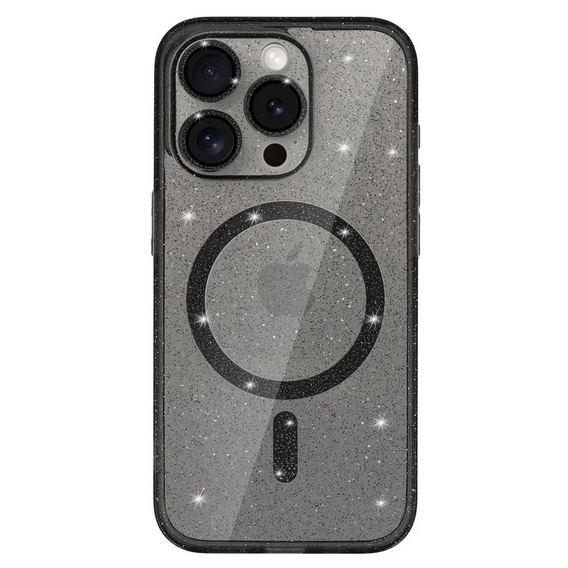 Чехол для iPhone 16 Pro Max, ERBORD Glitter MagSafe, чёрный + стекло для экрана