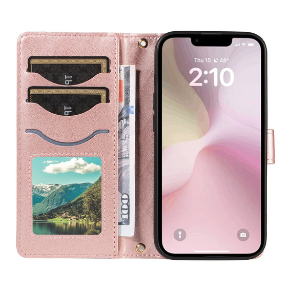 Чохол-сумка для iPhone 16E, Rhombus Crossbody Leather, рожевий rose gold