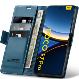Чохол для Xiaomi Poco F7 Pro, ERBORD Glossy Litchi, гаманець з клапаном, м'яти