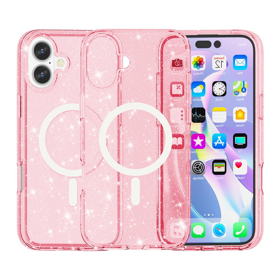 Чехол для iPhone 17, для MagSafe, глиттер, полупрозрачный розовый