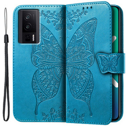 Откидной чехол для Xiaomi Poco F5 Pro, Butterfly, синий