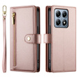 Откидной чехол для Xiaomi 14T Pro, Wallet Zipper Pocket, розовый