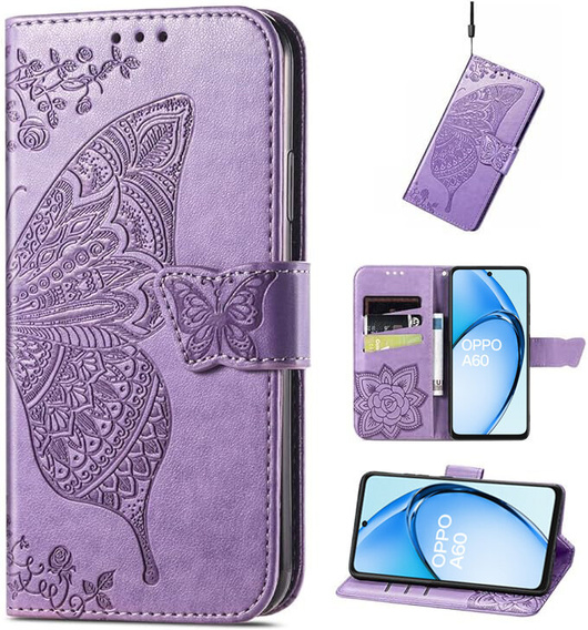 Чохол-книжка для Oppo A60, Butterfly, фіолетовий