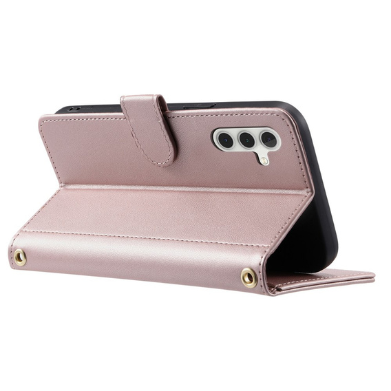 Чохол-сумка для Samsung Galaxy S25 FE, Rhombus Crossbody Leather, рожевий rose gold