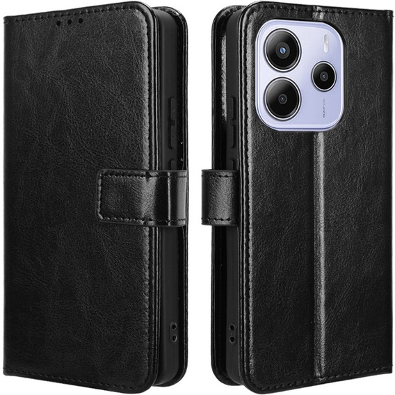 Откидной чехол для Xiaomi Redmi Note 14 4G, Crazy Horse Wallet, чёрный