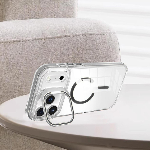 Чохол для iPhone 17 Pro Max, для MagSafe, з підставкою, прозорий з сірими вставками