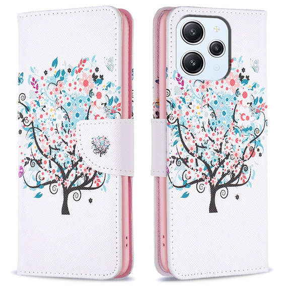 Откидной чехол для Xiaomi Redmi 12 4G, Wallet, colorful tree, белый