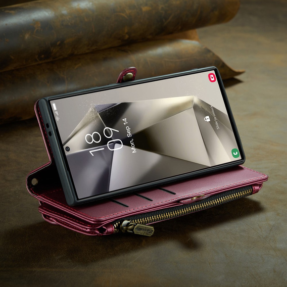 Чехол CASEME для Samsung Galaxy S25 Ultra, RFID Leather Wallet, с плечевым ремнем, красный