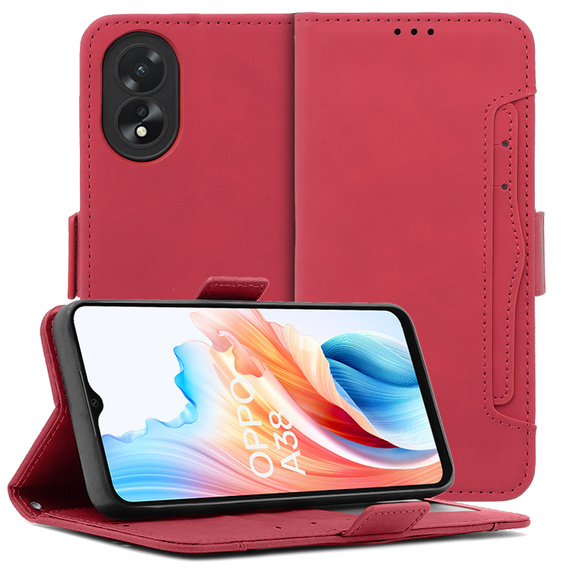 Футляр з клапаном для Oppo A38 4G / Oppo A18 4G, Card Slot, червоний
