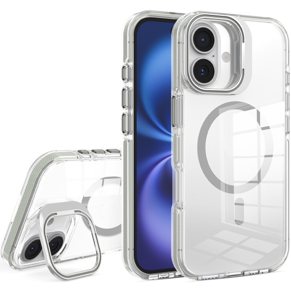 Чехол для iPhone 17, для MagSafe, с подставкой, прозрачный с серыми вставками
