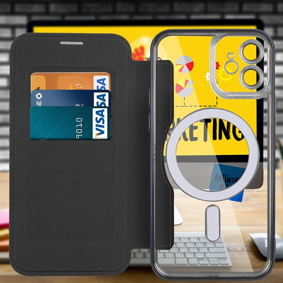 Откидной чехол для iPhone 12, RFID Wallet MagSafe CamShield, чёрный