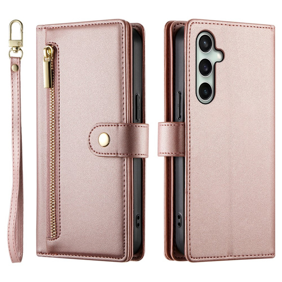 Откидной чехол для Samsung Galaxy S24 FE, Wallet Zipper Pocket, розовый