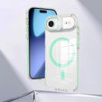 Чехол для iPhone Air, для MagSafe, с подставкой, прозрачный с зелеными вставками