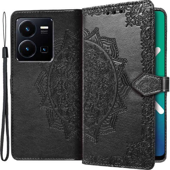 Чохол-книжка для Vivo Y35 4G, Mandala, чорний