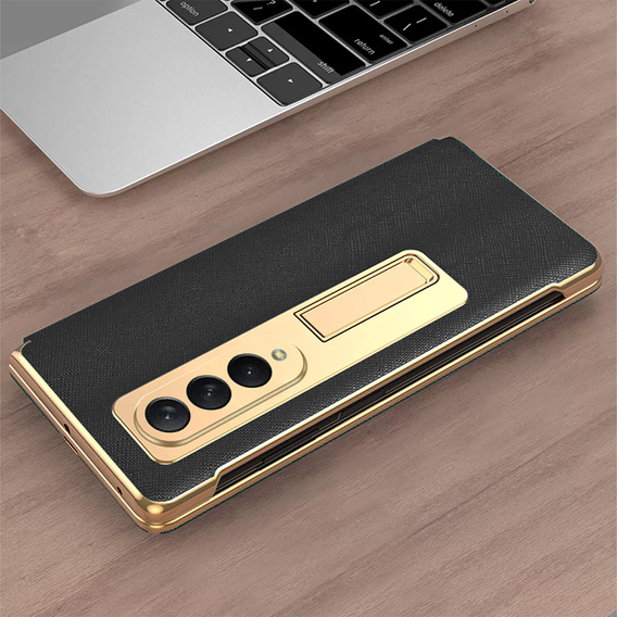 Чохол із склом для  Samsung Galaxy Z Fold 4 5G, Kickstand Cross Texture, Black