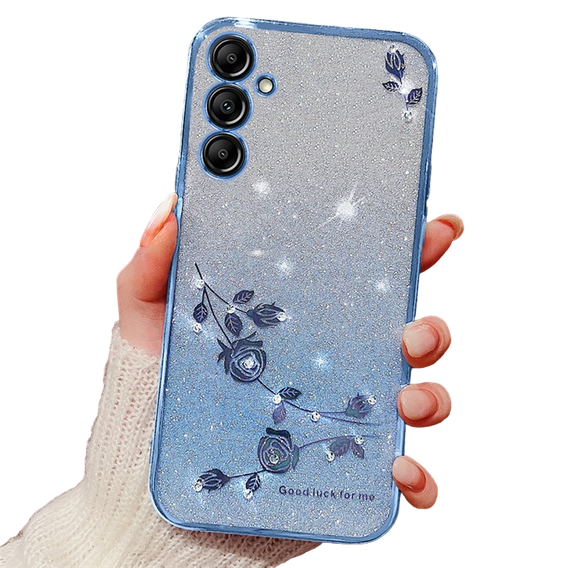 Чехол для Samsung Galaxy A25 5G, Glitter Flower, синий
