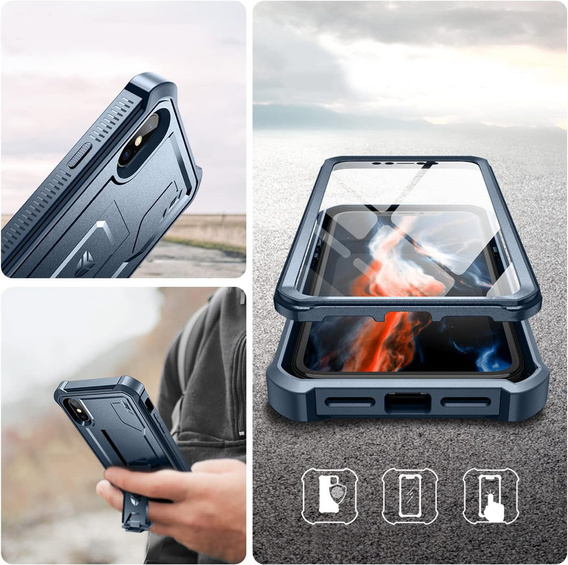 Броньований чохол для iPhone X / XS, Dexnor Full Body, темно-синій