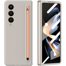 Чохол для Samsung Galaxy Z Fold 4 5G, зі склом та стилусом, сірий / рожевий