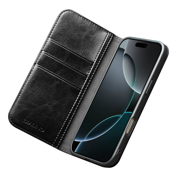 Флип-кейс QIALINO из натуральной коровьей кожи для iPhone 17 Pro Max, черный