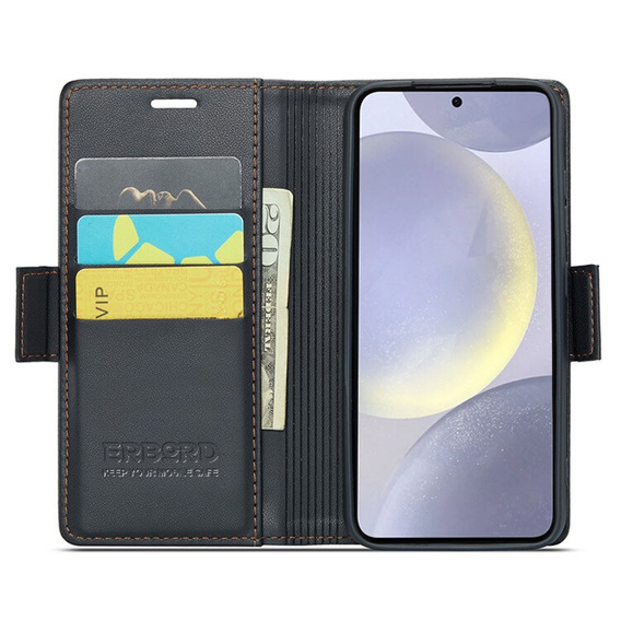 Чохол для Samsung Galaxy S24, ERBORD Glossy Litchi, гаманець з клапаном, чорний