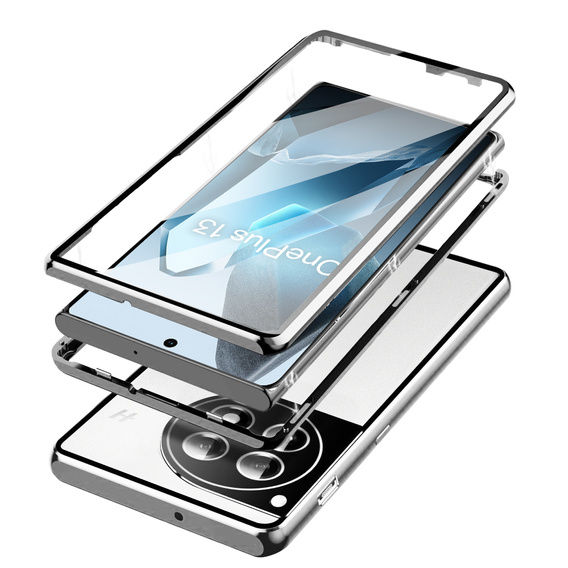 Чохол для OnePlus 13, Magnetic Dual Glass, сріблястий