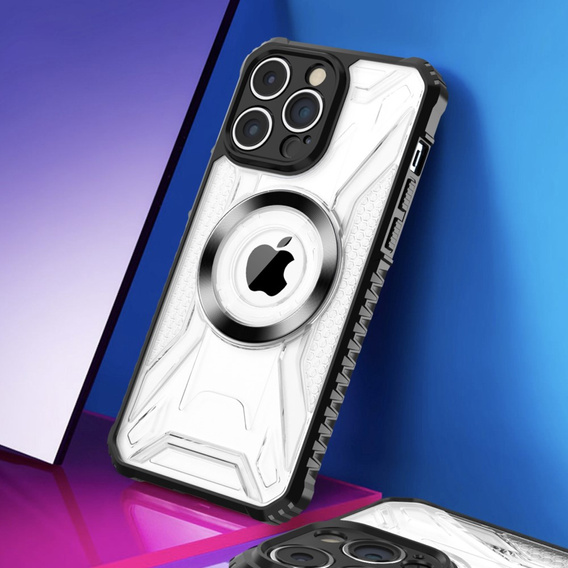 Противоударный чехол MagSafe для iPhone 15 Pro Max, черный / прозрачный