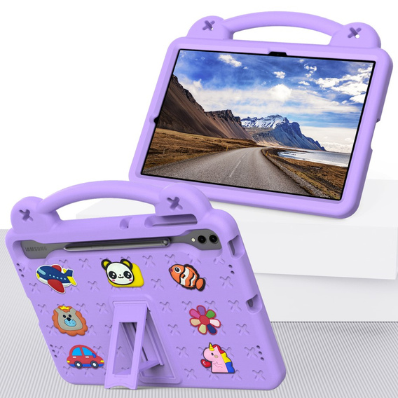 Детский чехол для Samsung Galaxy Tab S10+ Plus, Cute Patterns, с подставкой, фиолетовый