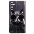 Откидной чехол для Samsung Galaxy A25 5G, Wallet, Cat, чёрный+ 9H стекло
