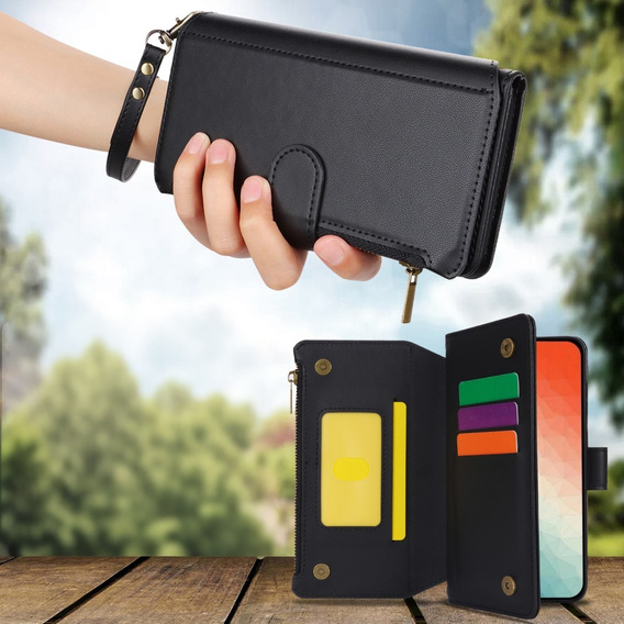 Чохол-книжка для Samsung Galaxy S24, Wallet Zipper Pocket RFID, з плечовим ременем, чорний