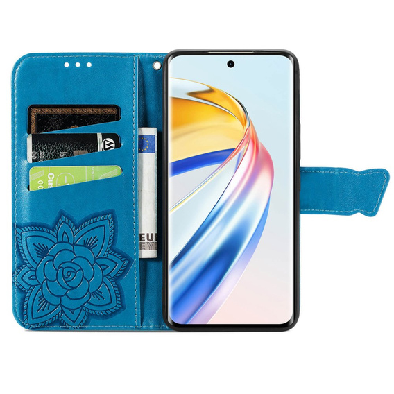 Откидной чехол для Honor Magic 6 Lite 5G, Butterfly, синий