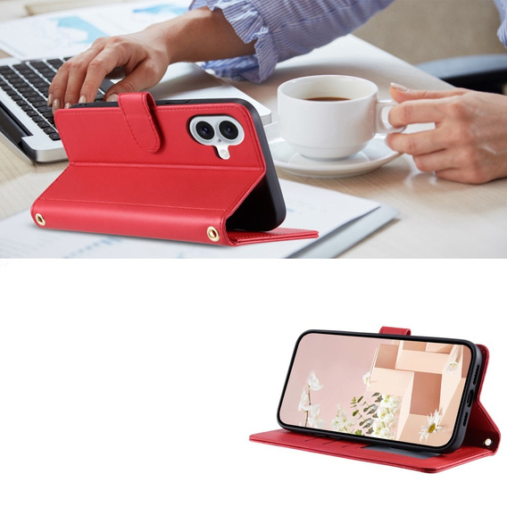 Чохол-сумка для iPhone 16 Plus, Rhombus Crossbody Leather, червоний