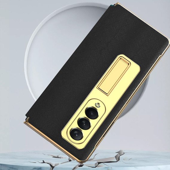 Чехол со стеклом для Samsung Galaxy Z Fold 4 5G, Kickstand Cross Texture, Black