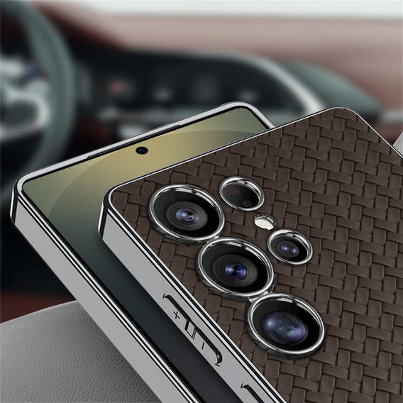 Чoхол до Samsung Galaxy S25 Ultra, GKK Woven Leather, кава