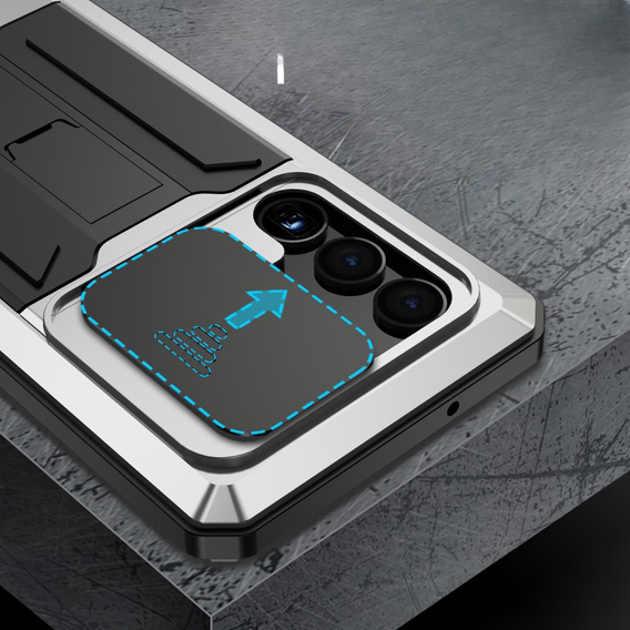 Броньований чохол для Samsung Galaxy S23 Ultra, R-JUST CamShield Slide, сріблястий